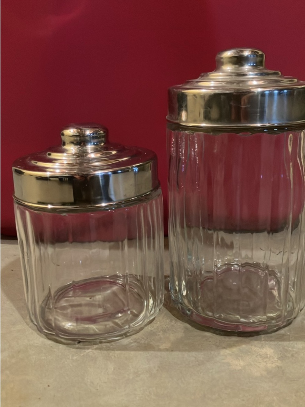 Medicinal style Glass Canister Set with Silver Lids - Clear and Silver